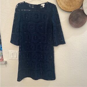 CHICO'S Camille Crochet
Lace‎ Dress Bell Sleeves
Peacock Blue size 1.5